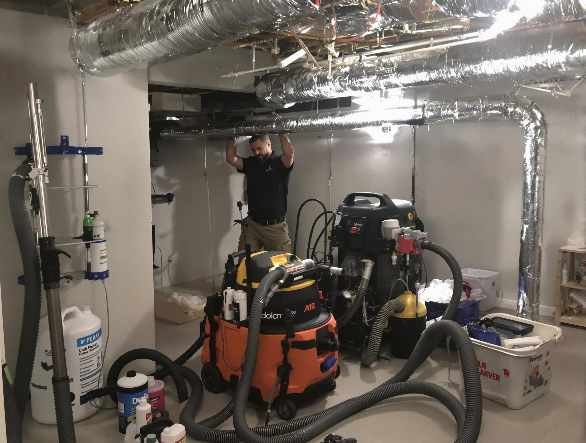 Shaler Air Duct Cleaning specialist performing professional mold removal from air ducts using safety equipment in Shaler