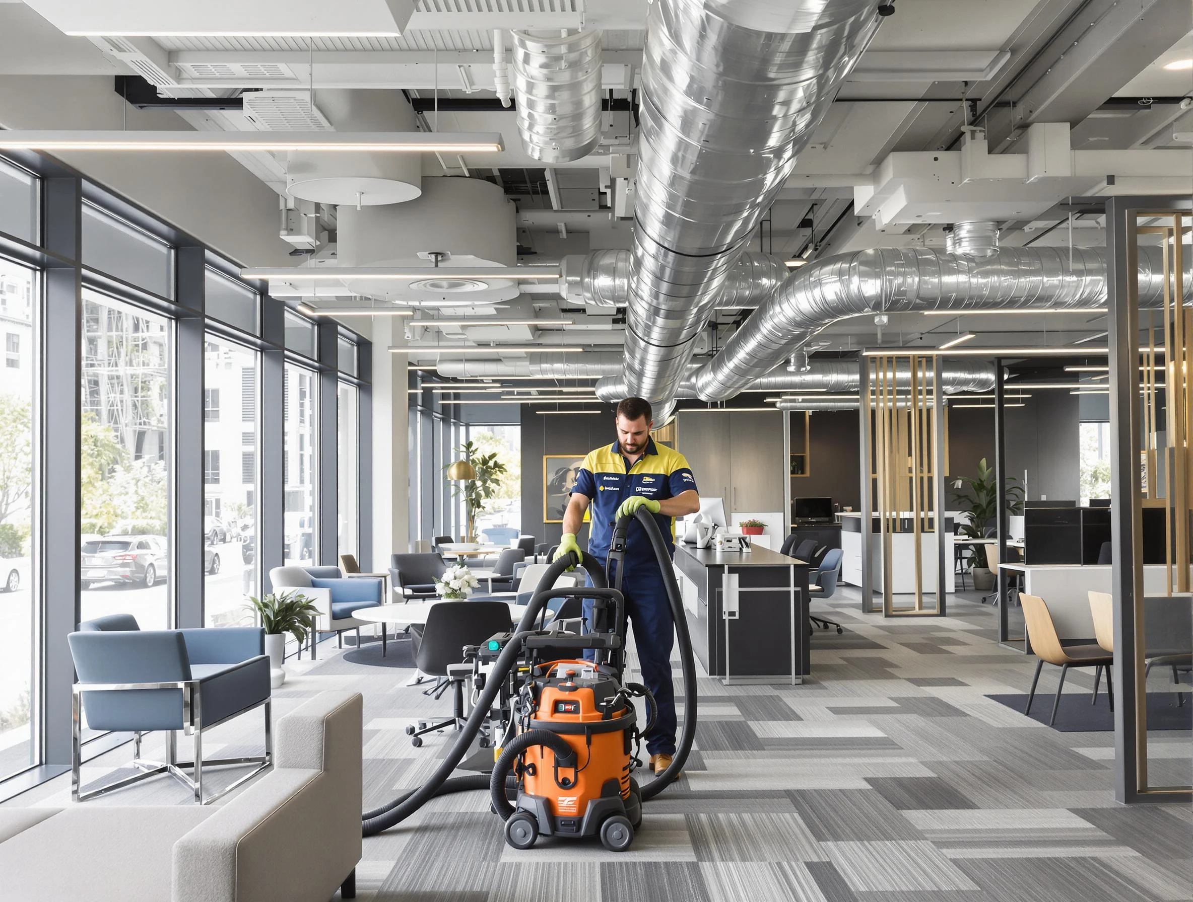 Shaler Air Duct Cleaning team performing thorough commercial duct cleaning at a Shaler business center